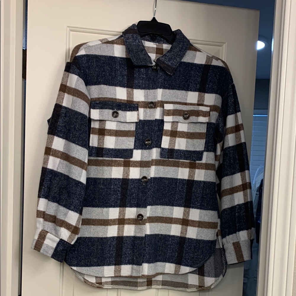 Navy and Brown Plaid Flannel Shirt